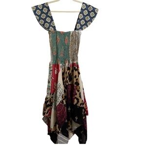 Ashley Taylor Patchwork Boho Fairy Dress Smocked Cotton Handkerchief Hem Medium
